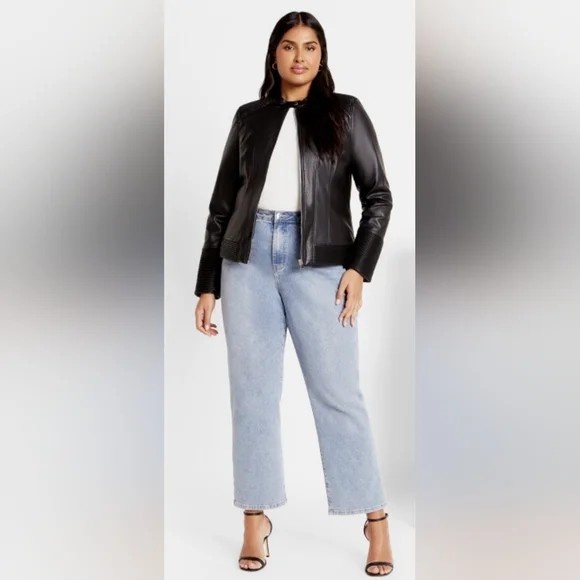 City Chic NWT Black Ribbed Moto Jacket Size 24 - Picture 3 of 5